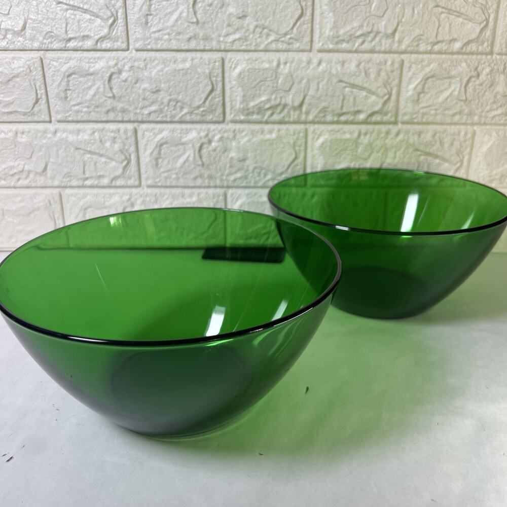 Arcoroc France Green Glass Bowls 9in • Set of 2 Vintage Kitchenware
